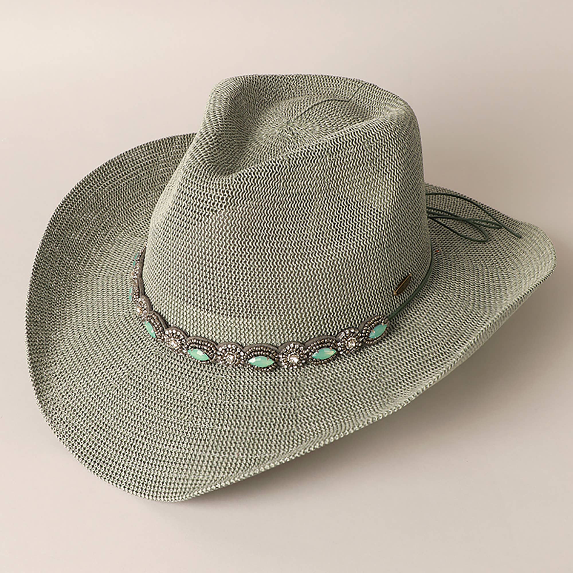 Fashion City - Durango Cowboy Hat with Jeweled Belt: WHITE 
